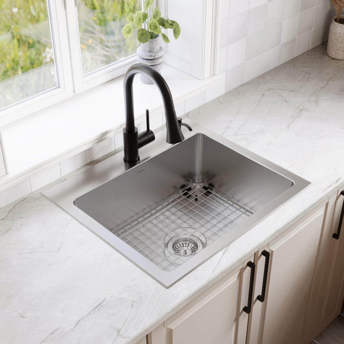 Lansen 25" Top Mount 18 Gauge Single Bowl Stainless Steel Sink with Accessories