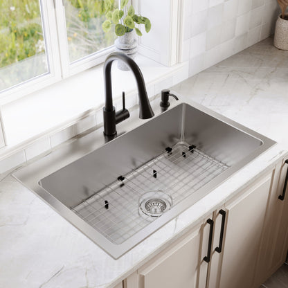 Lansen 33" Top Mount 18 Gauge Single Bowl Stainless Steel Sink with Accessories