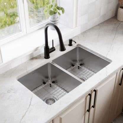 Lansen 32" Undermount 18 Gauge Double Equal Bowl Stainless Steel Sink with Accessories