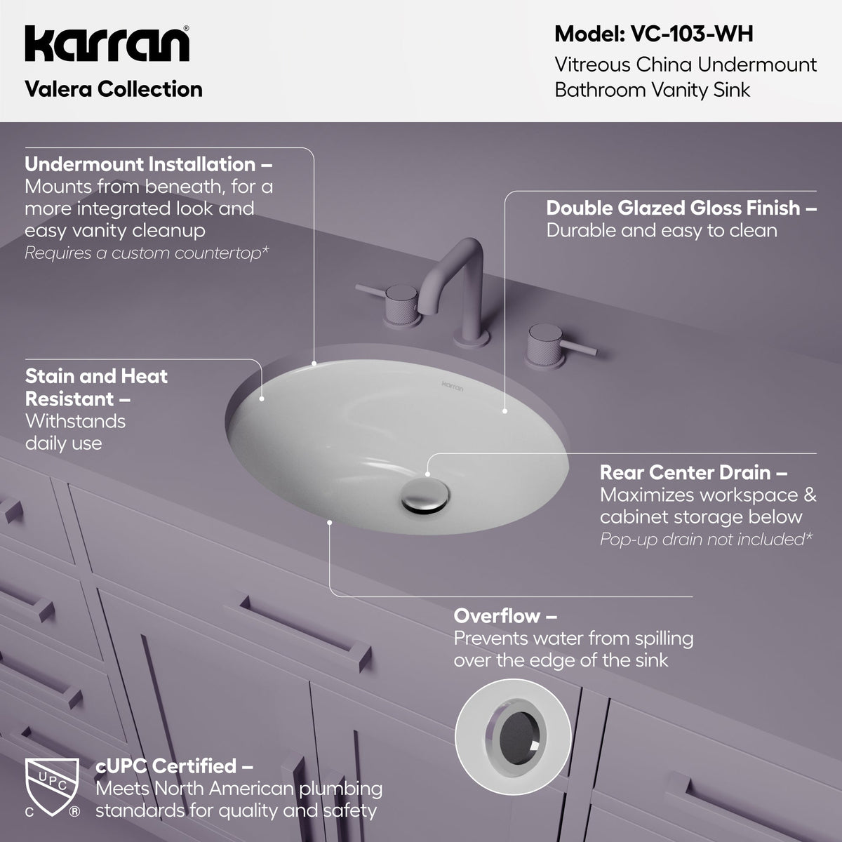 Valera 18" Oval Undermount Vitreous China Bathroom Sink In White