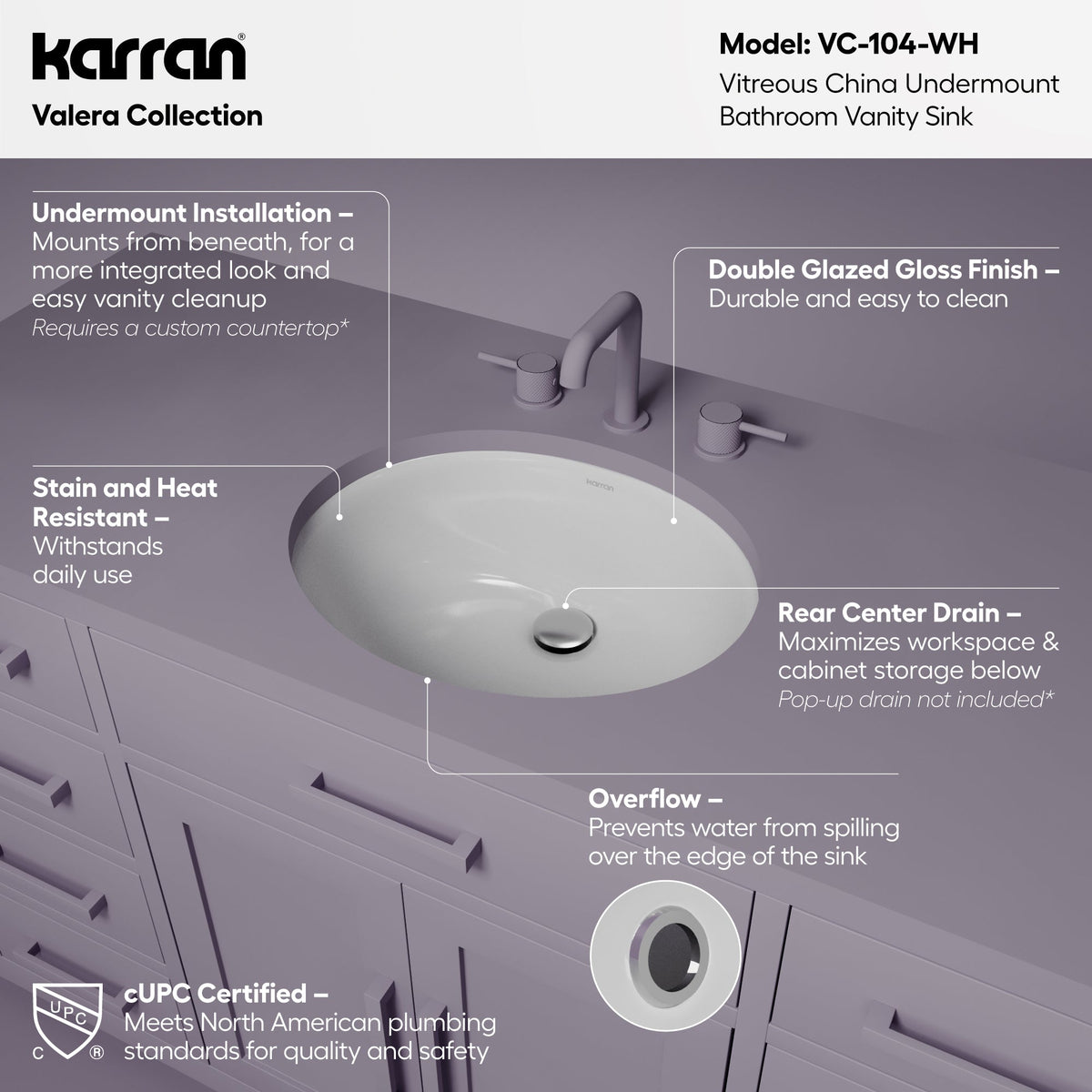 Valera 19" Oval Undermount Vitreous China Bathroom Sink In White