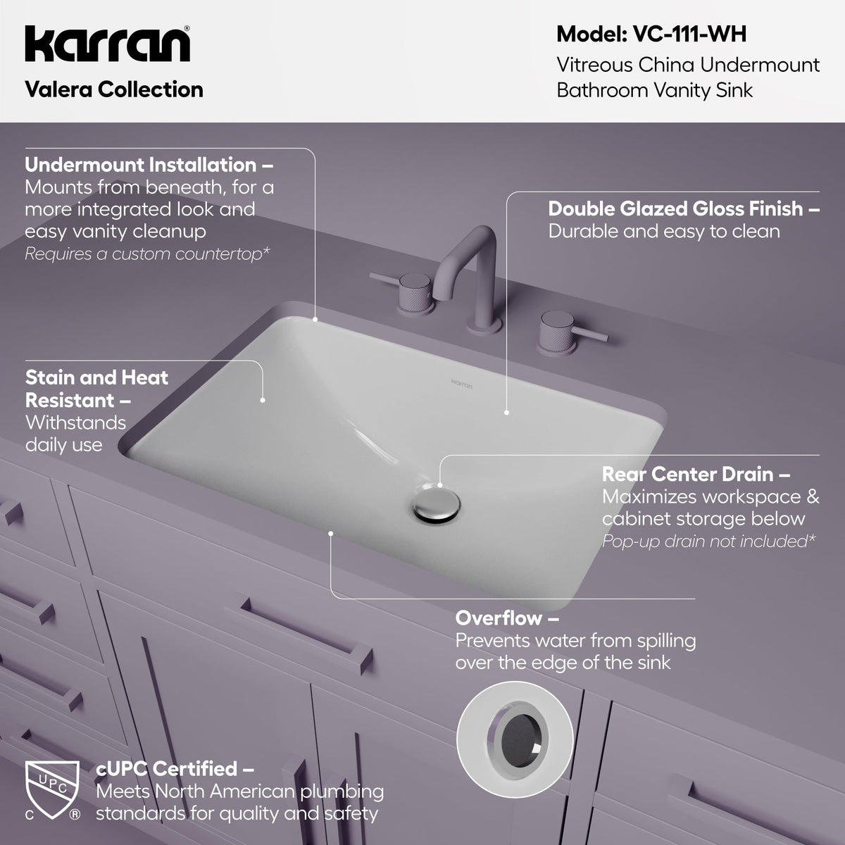 Valera 21" Rectangular Undermount Vitreous China Bathroom Sink In White