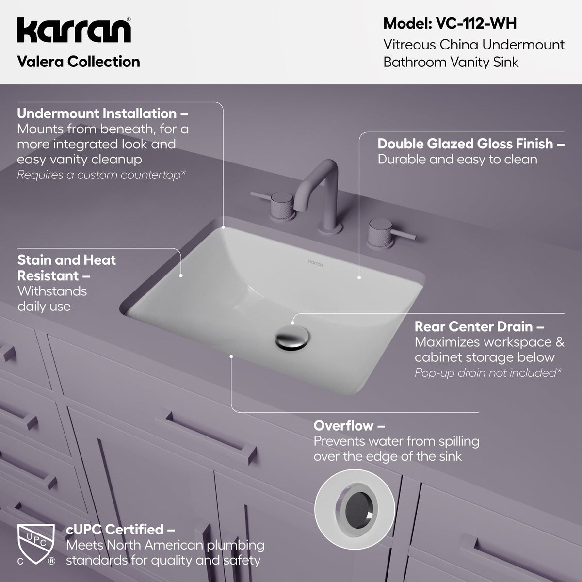Valera 18" Rectangular Undermount Vitreous China Bathroom Sink In White