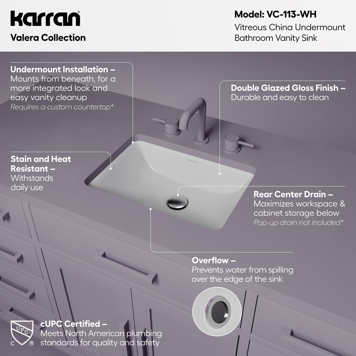 Valera 18" Rectangular Undermount Vitreous China Bathroom Sink In White