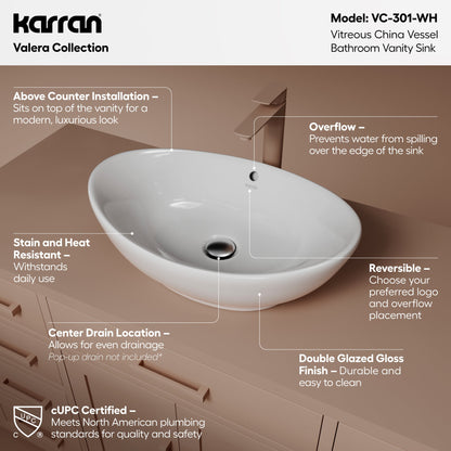 23" Vessel Vitreous China Bathroom Sink In White