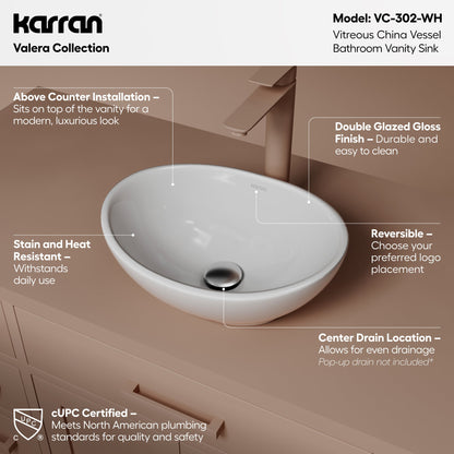 15" Vessel Vitreous China Bathroom Sink In White