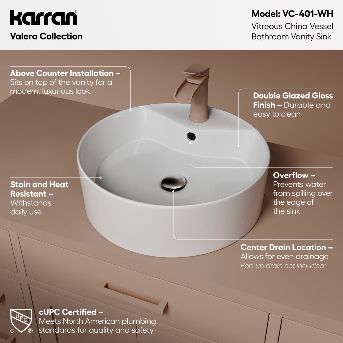 18" Vessel Vitreous China Bathroom Sink In White