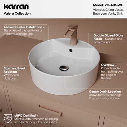 18" Vessel Vitreous China Bathroom Sink In White