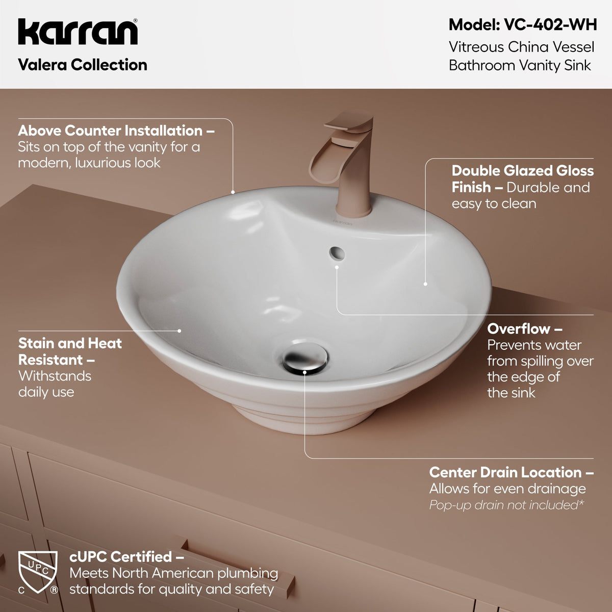 18" Vessel Vitreous China Bathroom Sink In White