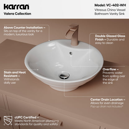 18" Vessel Vitreous China Bathroom Sink In White