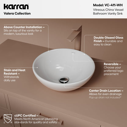 15" Vessel Vitreous China Bathroom Sink In White