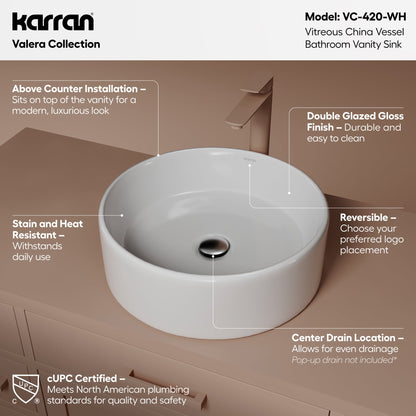 18" Vessel Vitreous China Bathroom Sink In White