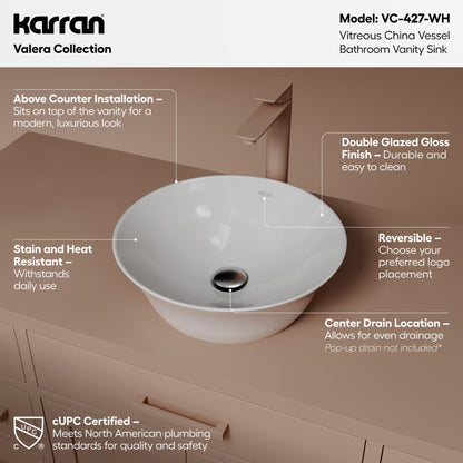 16" Vessel Vitreous China Bathroom Sink In White