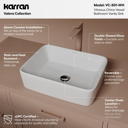 18" Vessel Vitreous China Bathroom Sink In White