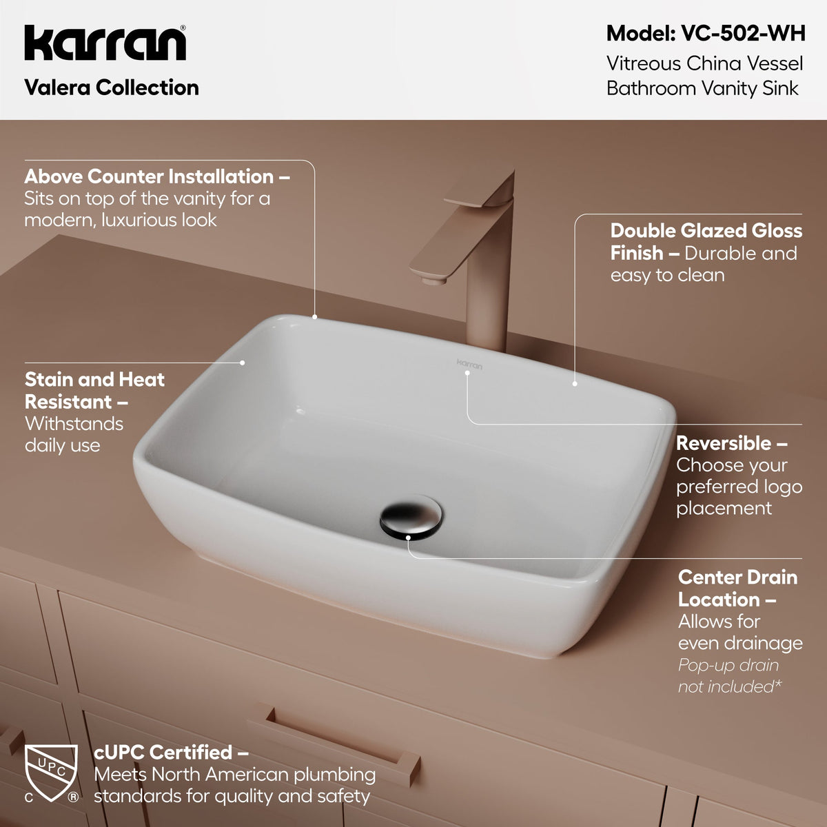 19" Vessel Vitreous China Bathroom Sink In White