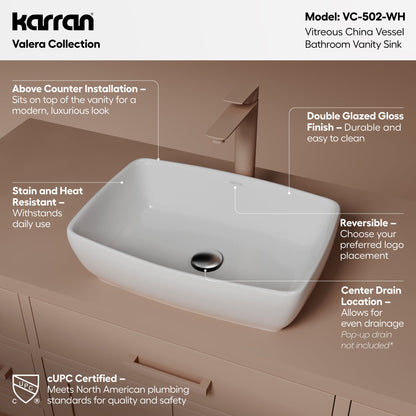 19" Vessel Vitreous China Bathroom Sink In White