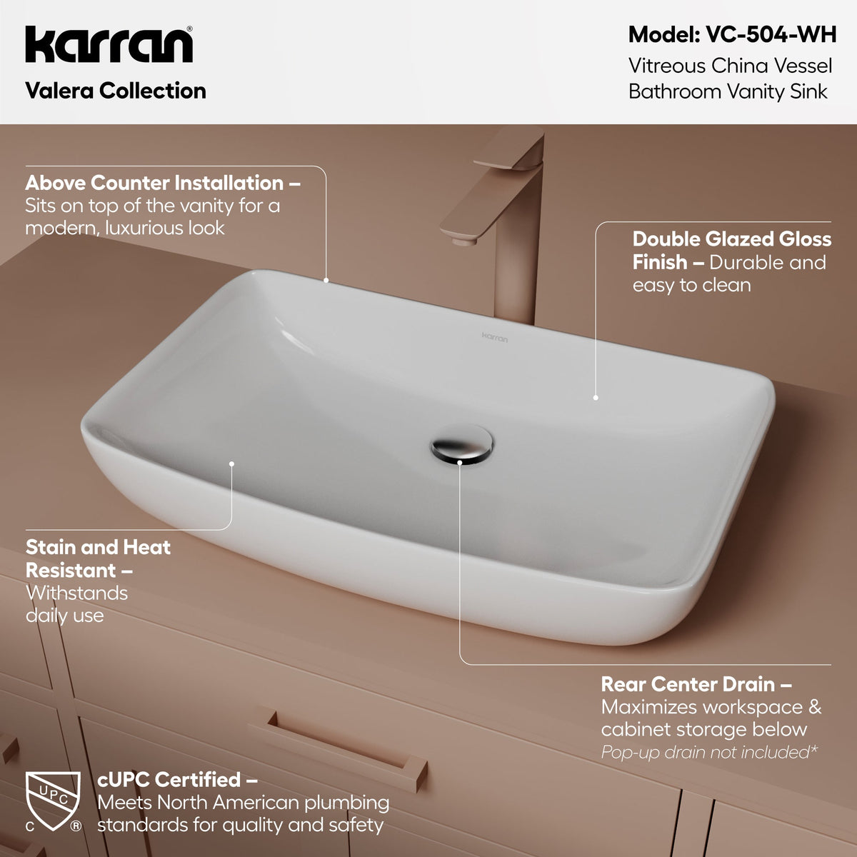 24" Vessel Vitreous China Bathroom Sink In White