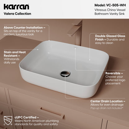 20" Vessel Vitreous China Bathroom Sink In White