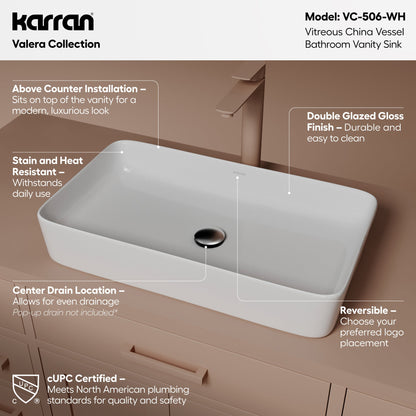 24" Vessel Vitreous China Bathroom Sink In White