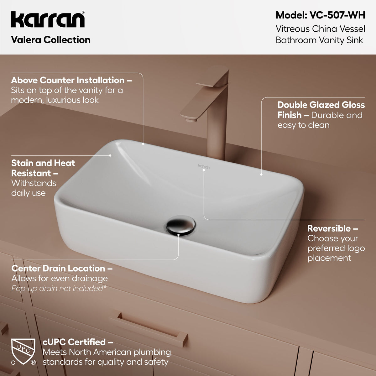 19" Vessel Vitreous China Bathroom Sink In White