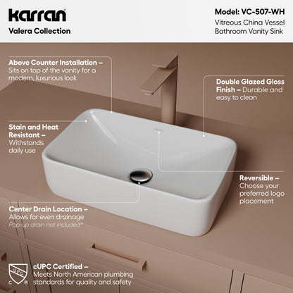 19" Vessel Vitreous China Bathroom Sink In White
