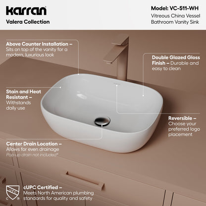 19" Vessel Vitreous China Bathroom Sink In White