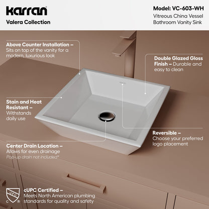 16" Vessel Vitreous China Bathroom Sink In White