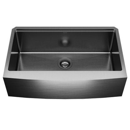 Elite 33" Apron Front Workstation 16 Gauge Single Bowl Stainless Steel Kitchen Sink In Gunmetal Black