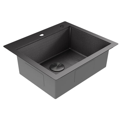 Matrix 25" Top Mount Workstation 16 Gauge Single Bowl Stainless Steel Kitchen Sink In Gunmetal Grey with Accessories
