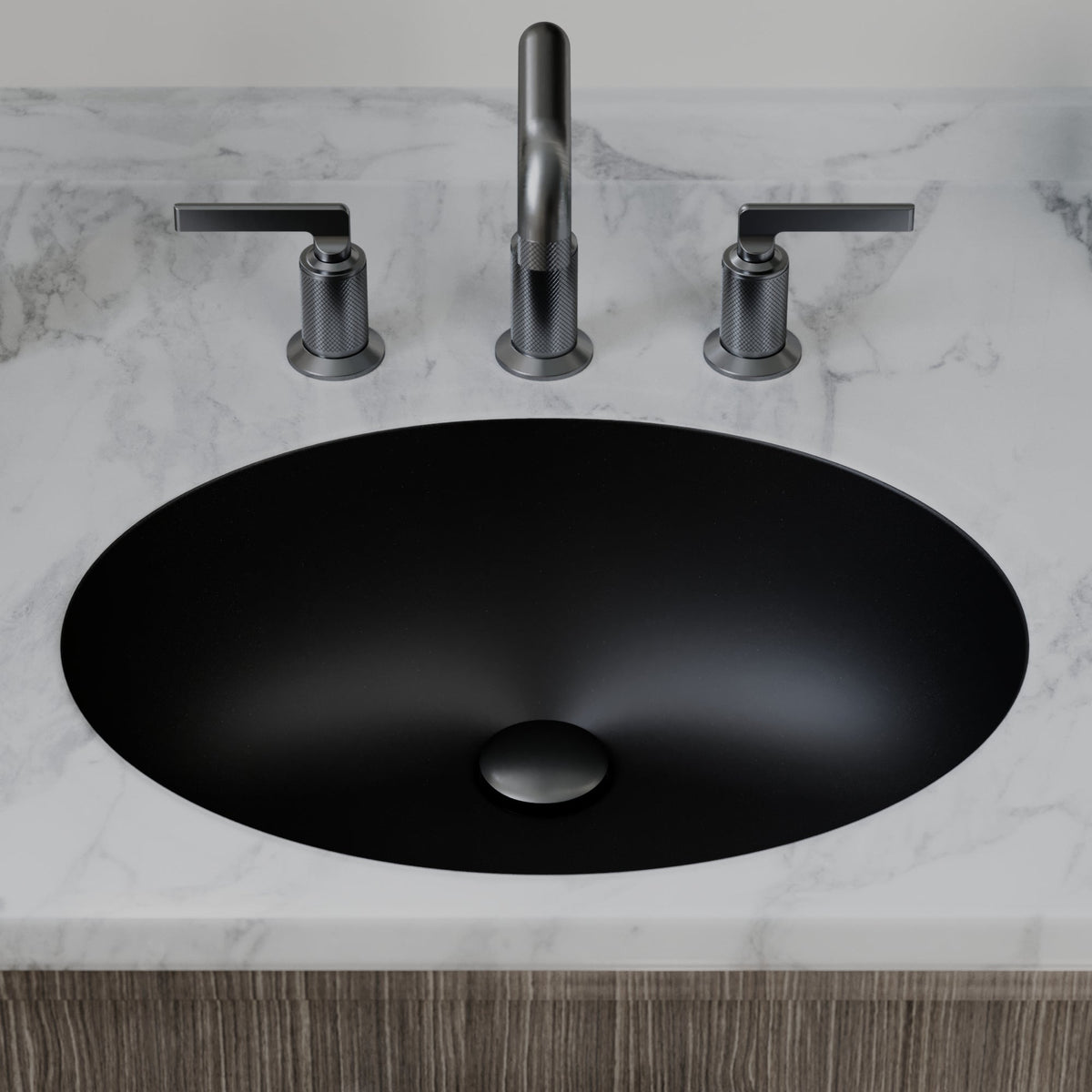 19" Seamless Undermount Quartz Composite Bathroom Sink In Black