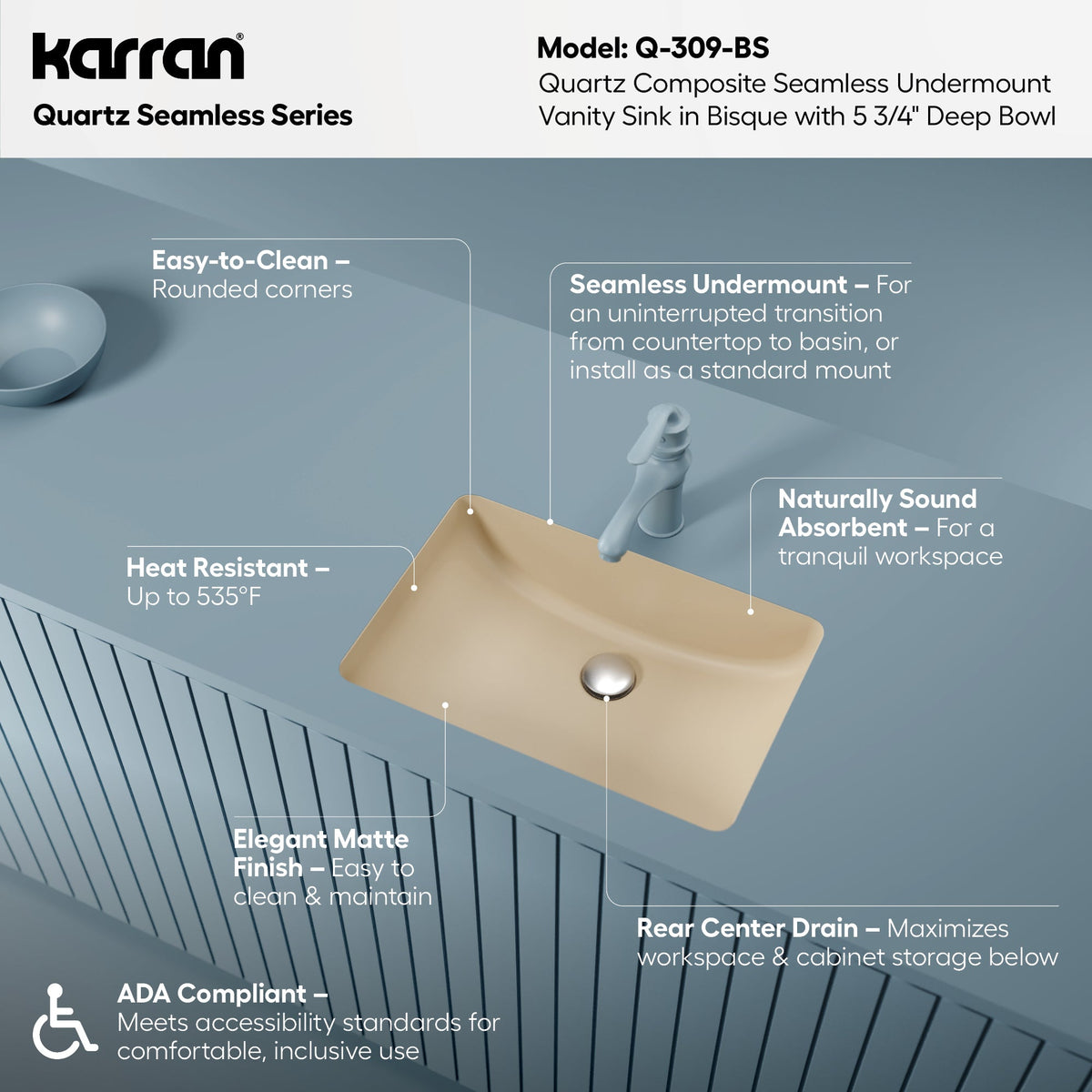 20" Seamless Undermount Quartz Composite Bathroom Sink In Bisque