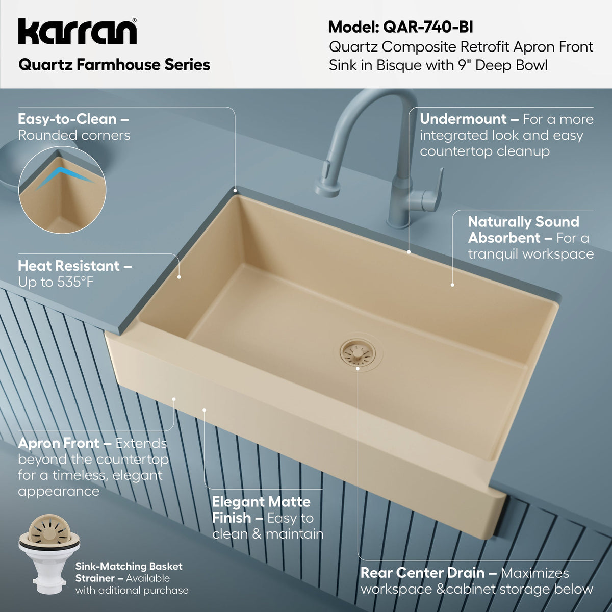 34" Retrofit Farmhouse Large Single Bowl Quartz Composite Kitchen Sink In Bisque