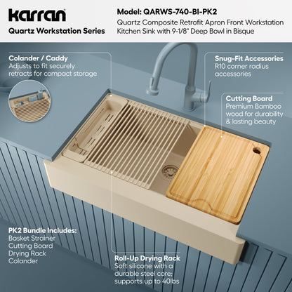 34" Apron Front Single Bowl Quartz Kitchen Sink Kit In Bisque