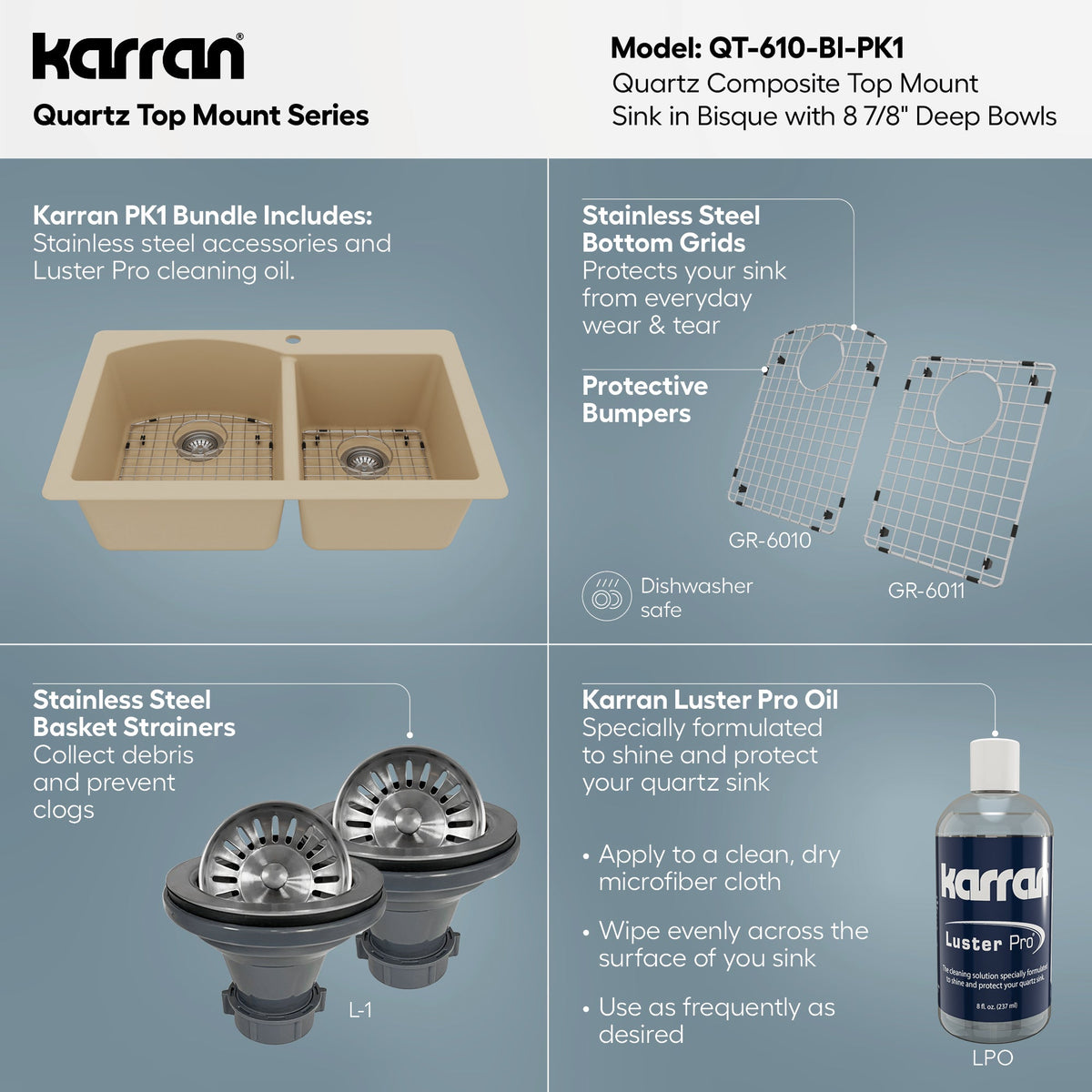 33" Top Mount Double Offset Bowl Quartz Composite Kitchen Sink Kit In Bisque