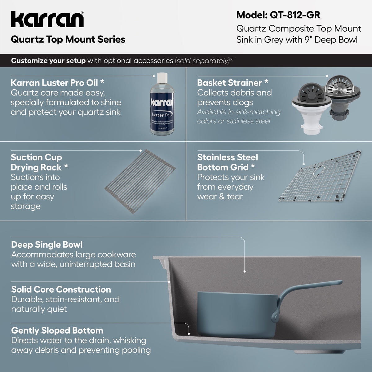 33" Top Mount Large Single Bowl Quartz Composite Kitchen Sink In Grey