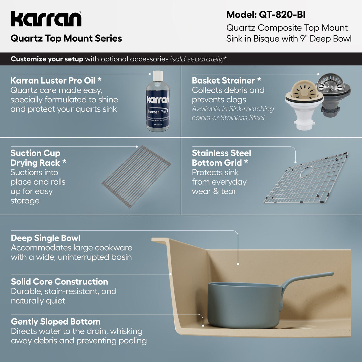 25" Top Mount Single Bowl Quartz Composite Kitchen Sink In Bisque