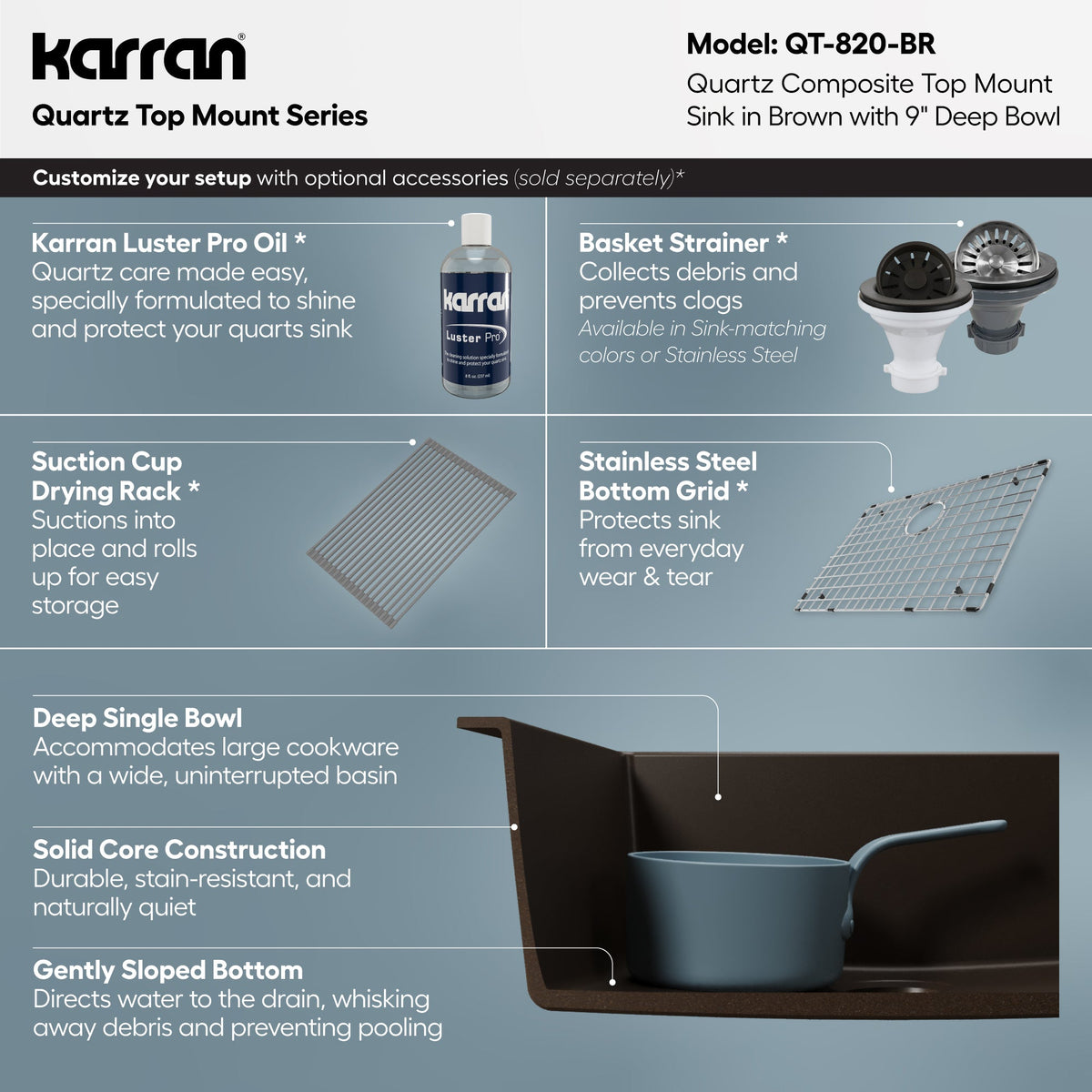 25" Top Mount Single Bowl Quartz Composite Kitchen Sink In Brown