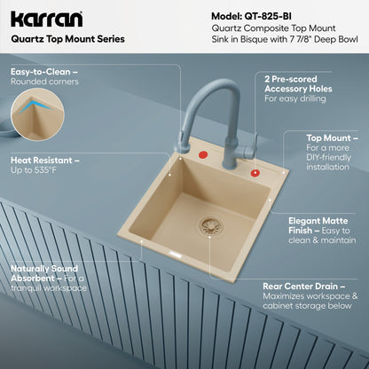 15-3/4" Top Mount Quartz Composite Bar/Prep Sink In Bisque