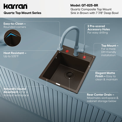 15-3/4" Top Mount Quartz Composite Bar/Prep Sink In Brown