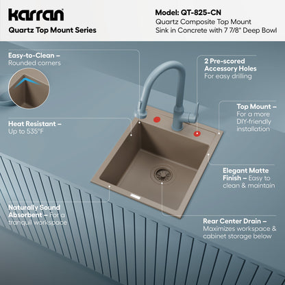 15-3/4" Top Mount Quartz Composite Bar/Prep Sink In Concrete