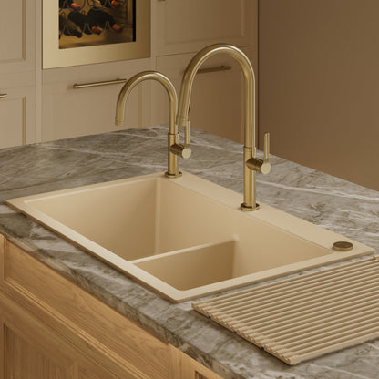 33" Top Mount Double Bowl Granite Kitchen Sink in Bisque
