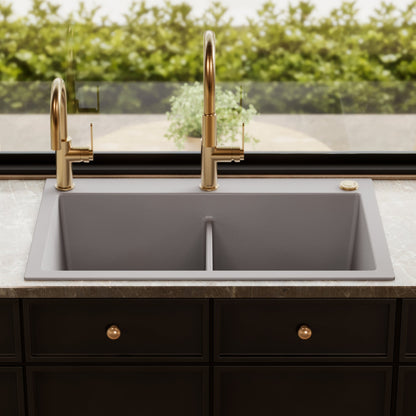 33" Top Mount Double Bowl Granite Kitchen Sink in Grey