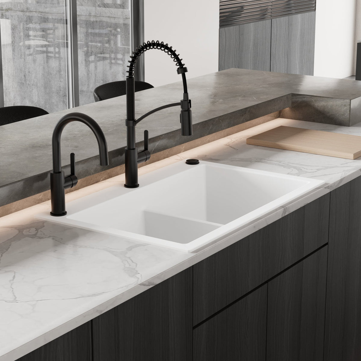 33" Top Mount Double Bowl Granite Kitchen Sink in White