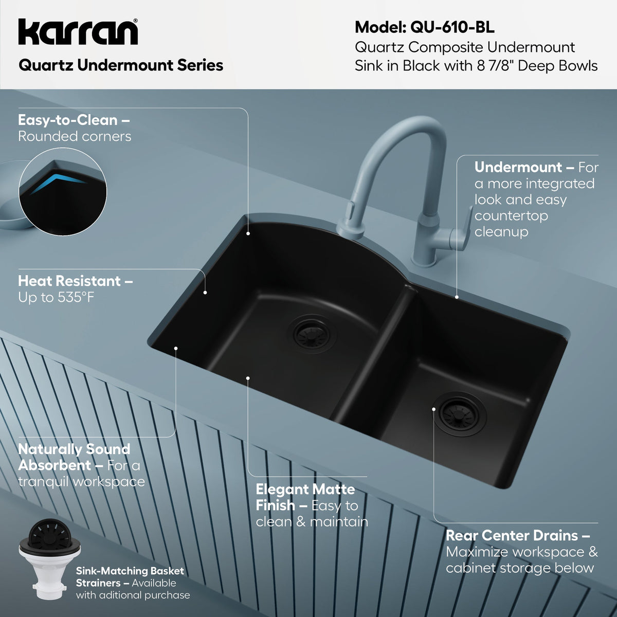 32-1/4" Undermount Double Offset Bowl Quartz Composite Kitchen Sink In Black