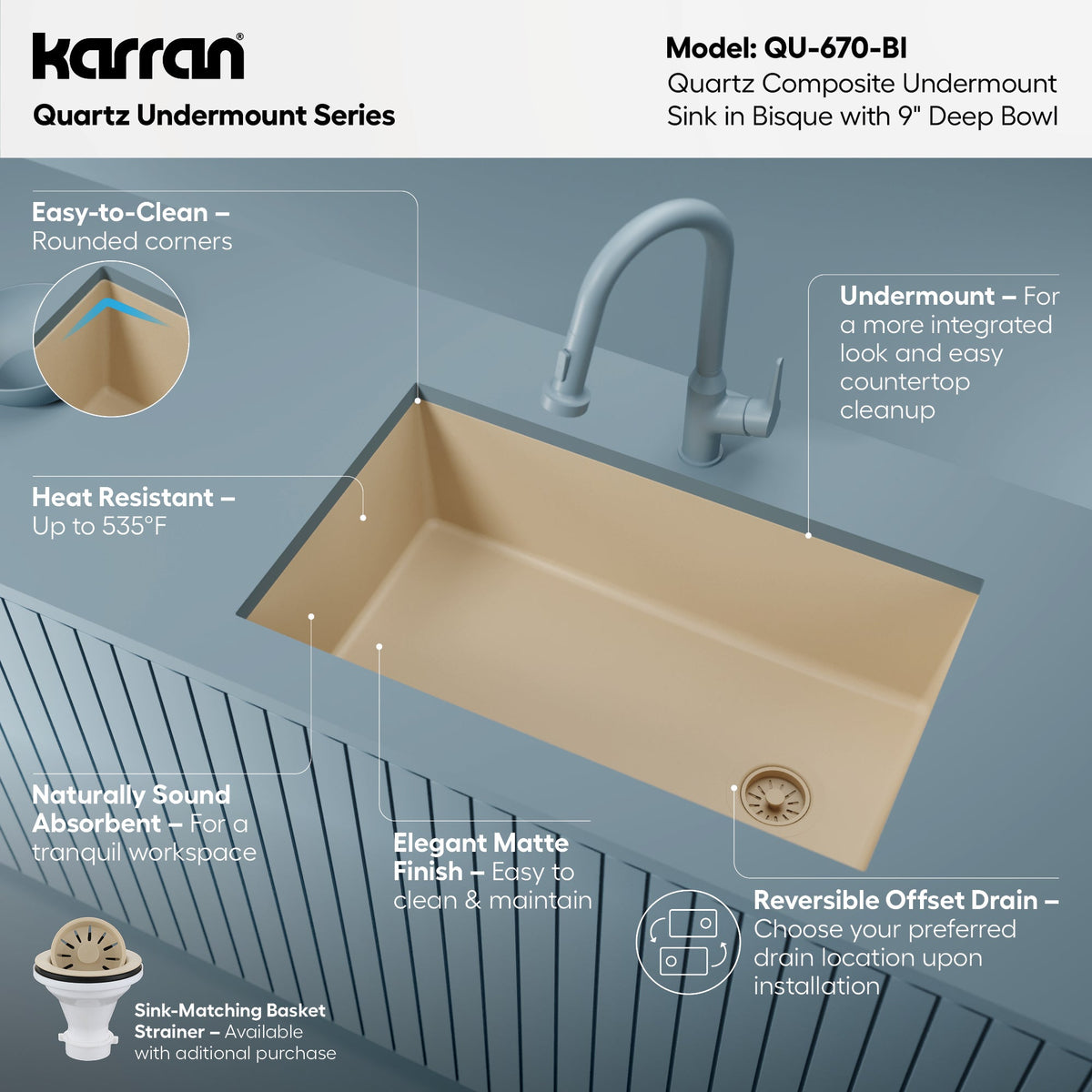 31-5/8" Undermount Large Single Bowl Quartz Composite Kitchen Sink In Bisque