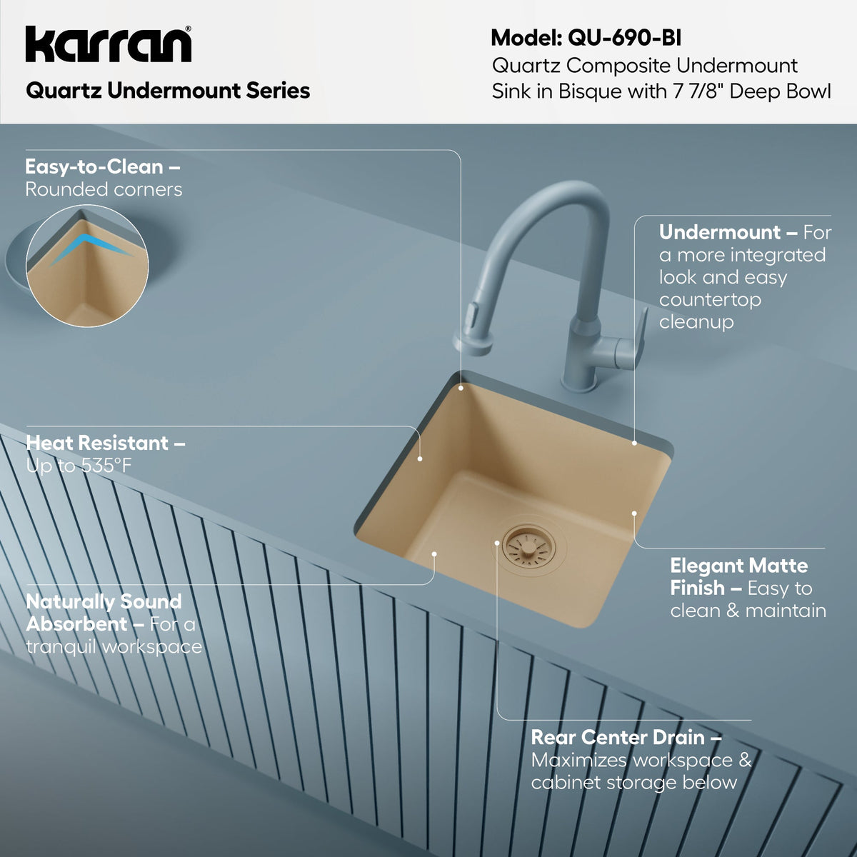 16-5/8" Undermount Quartz Composite Bar/Prep Sink In Bisque