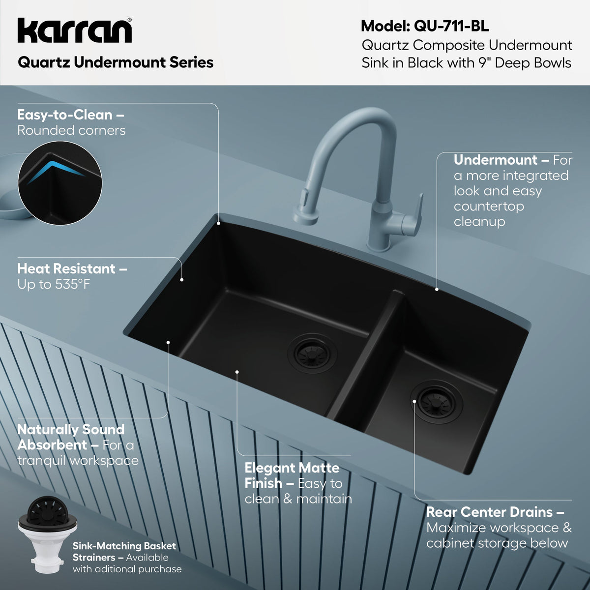 32-1/2" Undermount Double Offset Bowl Quartz Composite Kitchen Sink In Black