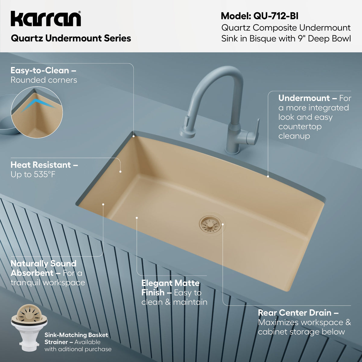 32-1/2" Undermount Large Single Bowl Quartz Composite Kitchen Sink In Bisque