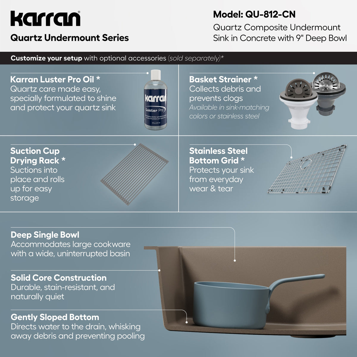 32-3/8" Undermount Large Single Bowl Quartz Composite Kitchen Sink In Concrete