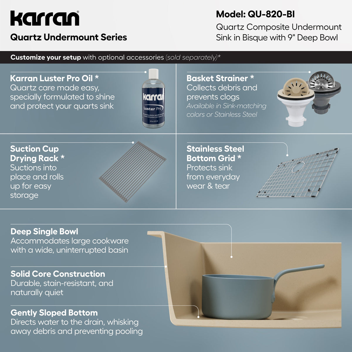 24-3/8" Undermount Single Bowl Quartz Composite Kitchen Sink In Bisque